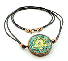 Load image into Gallery viewer, ZZYBIA Metatron's Cube Merkaba Orgone Pendant EMF protection with Turquoise
