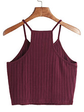 Load image into Gallery viewer, SheIn Women's Summer Basic Sexy Strappy Sleeveless Racerback Crop Top Burgundy Medium