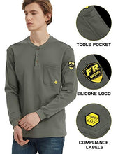 Load image into Gallery viewer, PTAHDUS Men's Flame Resistant Long Sleeve Henley Shirt, 7.1 Ounce 100% Cotton FR Workwear Clothing for Men (Grey, Small)