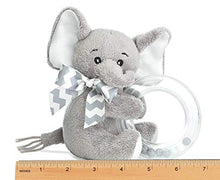 Load image into Gallery viewer, Bearington Baby Lil' Spout Plush Stuffed Animal Gray Elephant Shaker Toy Ring Rattle, 5.5 inches