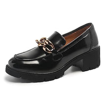 Load image into Gallery viewer, MACNMEUU Chunky Loafers Women Platform Loafers for Women Comfort Slip-on Loafers with Chain Faux Leather Black, Size 5.5