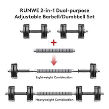 Load image into Gallery viewer, RUNWE Adjustable Dumbbell Barbell Set, Free Weight Set with Steel Connector at Home/Office/Gym Fitness Workout Exercises Training, All-Purpose for Men/Women/Beginner/Pro(33 lbs -2 Dumbbells in Total)