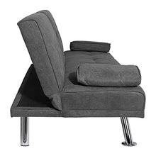 Load image into Gallery viewer, MIERES Modern Convertible Futon Sofa Bed for Living Room Fold Up & Down Recliner Couch w/Metal Legs and 2 Cup Holders Sleeper Daybed, for Small Spaces, Dark Gray