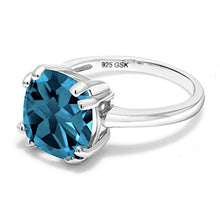Load image into Gallery viewer, Gem Stone King 925 Sterling Silver London Blue Topaz Women's Engagement Ring (4.35 Cttw, 10MM Cushion Cut Gemstone Birthstone) (Size 8)