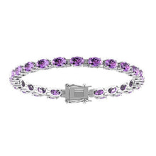Load image into Gallery viewer, Solid Sterling Silver 6x4mm Oval Cut 7 CTW Natural Ourple Amethyst Brilliant Sparkle Tennis Bracelet for Women, Box Chain with Safety