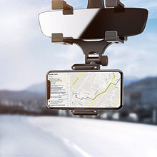 Load image into Gallery viewer, Car Rear View Mirror Phone Mount, Universal 360° Rotation Expandable Car Phone Holder Cradle for Most Mobile Phone Devices iPhone 13/13 Pro/12/11/XS/XR/8 Plus, Samsung Galaxy, GPS Google Map