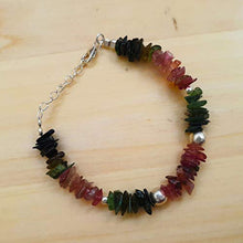 Load image into Gallery viewer, Pink Green Black Tourmaline Chips Bracelet Sterling Silver October Birthday Gift for women