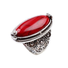 Load image into Gallery viewer, Charming 925 Sterling Silver Cubic Zirconia Ring with Red Synthetic-Turquoise Stone Size 7