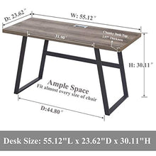 Load image into Gallery viewer, BON AUGURE Rustic Wood Computer Desk, Industrial PC Writing Desk, Vintage Study Table for Home Office Workstation (55 inch, Grey Oak)