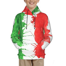 Load image into Gallery viewer, Flag of Italy Print Hoodies Kids 3D Print Sweatshirts Long Sleeve Pullover Hoodies with Pocket for Teen Boys and Girls Black