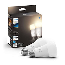 Load image into Gallery viewer, Philips Hue 2-Pack White A19 Medium Lumen Smart Bulb, 1100 Lumens, Bluetooth & Zigbee Compatible (Hue Hub Optional), Works with Alexa & Google Assistant, White (Dimmable Only)
