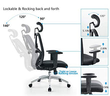 Load image into Gallery viewer, Ticova Ergonomic Office Chair - High Back Desk Chair with Adjustable Lumbar Support & Thick Seat Cushion - 140°Reclining & Rocking Mesh Computer Chair with Adjustable Headrest, Armrest