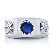 Load image into Gallery viewer, Gem Stone King 2.53 Ct Round Blue Created Sapphire 925 Sterling Silver Men's Ring (Size 12)