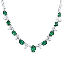 Load image into Gallery viewer, Rachel Koen 18K White Gold Oval Green Emerald and Pear Shaped Diamonds Necklace