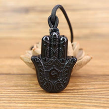 Load image into Gallery viewer, COAI Healing Black Obsidian Stone Hamsa Hand Pendant Necklace for Men Women