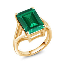Load image into Gallery viewer, Gem Stone King 6.50 Ct Green Simulated Emerald 18K Yellow Gold Plated Silver Women's Solitaire Ring (Size 8)
