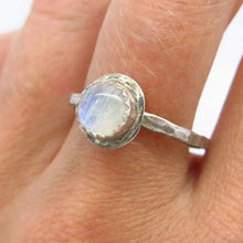 Load image into Gallery viewer, 925 Sterling Silver Real Carved Moonstone Gem Hammered Finish Ring Size 10 1/4 Women Bracelets Ankle Sterling Jewelry Making Charms Rings Halloween Christmas