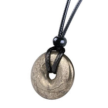 Load image into Gallery viewer, Magic Human Pyrite Crystal Stone Necklace - Lucky Donut Pendant Amulet - Iron-Metallic Circle Jewelry - Good Luck Charm