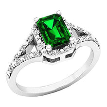 Load image into Gallery viewer, Dazzlingrock Collection 7X5 MM Emerald Lab Created Emerald & Round Natural White Diamond Ladies Split Shank Engagement Ring, 10K White Gold, Size 7