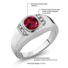 Load image into Gallery viewer, Gem Stone King Men's 925 Sterling Silver Red Created Ruby and White Created Sapphire Ring (1.21 Ct) (Size 10)