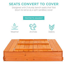 Load image into Gallery viewer, Best Choice Products 47x47in Kids Large Wooden Sandbox for Backyard, Outdoor Play w/Cedar Wood, 2 Foldable Bench Seats, Sand Protection, Bottom Liner - Brown