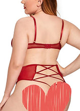 Load image into Gallery viewer, Women’s Crushed Velvet Lingerie Set, Cute Mesh Lace up Halter Bralette & High Waist Panty(Wine,2XL,325a)