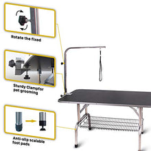 Load image into Gallery viewer, Polar Aurora Pingkay 48'' Black Heavy Duty Pet Professional Dog Show Stainless Steel Foldable Grooming Table w/Adjustable Arm & Noose & Mesh Tray
