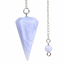 Load image into Gallery viewer, Natural Blue Lace Agate Gemstone Rock Crystal Hexagonal Pointed Reiki Chakra Pendant Pendulum