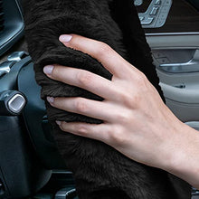 Load image into Gallery viewer, FH Group FH2016BLACK Universal Fit Doe16 Faux Rabbit Fur Cozy Black Steering Wheel Cover fits Most Cars, SUVs, Trucks, and Vans, Ultimate Protection