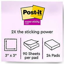 Load image into Gallery viewer, Post-it Super Sticky Notes, 3x3 in, 24 Pads, 2x the Sticking Power, Canary Yellow, Recyclable (654-24SSCY)