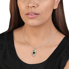 Load image into Gallery viewer, GEMISTRY "GG Collection Sterling Silver Elongated Oval Cabochon Chrome Chalcedony Swirl Design Pendant Necklace