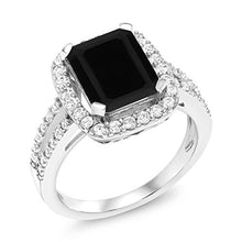 Load image into Gallery viewer, Gem Stone King 925 Sterling Silver Black Onyx Women's Engagement Ring (3.75 Cttw Emerald Cut, Gemstone Birthstone) (Size 6)
