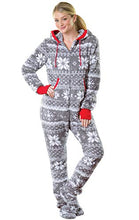 Load image into Gallery viewer, PajamaGram One Piece Pajamas for Women - Fleece Womens Onesie, Gray, M, 8-10