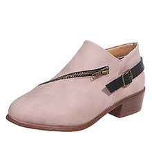 Load image into Gallery viewer, Padaleks Womens Comfort Low Square Heel Ankle Boots Office Retro Flat Zipper Short Booties Round Toe Pumps Shoe