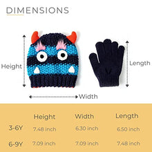 Load image into Gallery viewer, accsa Toddler Kids Boy Knit Winter Beanie Hat & Glove Set Dino Monster Crocodile (Navy, 6-9 Years)