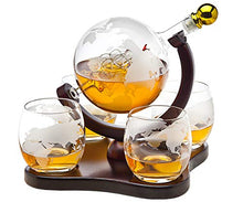 Load image into Gallery viewer, Whiskey Decanter Globe Set with 4 Etched Globe Whisky Glasses - for Liquor, Scotch, Bourbon, Vodka - 850ml