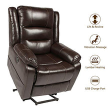 Load image into Gallery viewer, Esright Power Lift Chair Faux Leather Electric Recliner for Elderly, Heated Vibration Massage Sofa with Side Pockets, USB Charge Port & Remote Control, Dark Brown