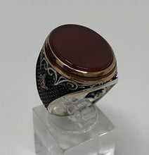 Load image into Gallery viewer, KAR Handmade .925 Sterling Silver Agate (Aqeeq) Stone Ottoman Men's Ring -US K65B (10.5)