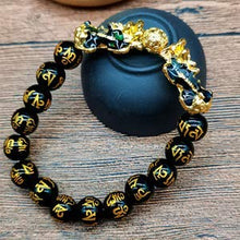 Load image into Gallery viewer, Feng Shui Prosperity 10mm Hand Carved Mantra Bead Bracelet with Double Color Changed Pi Xiu/Pi Yao Attract Wealth and Good Luck