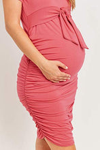 Load image into Gallery viewer, LaClef Maternity Short Sleeve Bodycon Dress with Tie Front, Side Ruched (Dark Rose, X-Large)