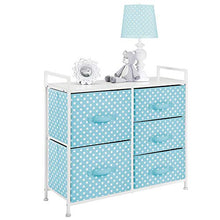 Load image into Gallery viewer, mDesign Wide Dresser 5 Drawers Storage Furniture - Wood Top, Easy Pull Fabric Bins - Organizer for Child/Kids Room or Nursery - Polka Dot Pattern, 32.6" W - Turquoise Blue with White Dots