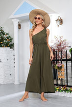 Load image into Gallery viewer, BUENOS NINOS Jumpuits for women one shoulder Adjustable Spaghetti Strap Waist elastic jumpsuits with Pockets S One Shoulder Army green