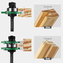 Load image into Gallery viewer, KOWOOD Pro Tongue and Groove Set of 2 Pieces 1/4 Inch Shank Router Bit Set 3 Teeth Adjustable T Shape Wood Milling Cutter