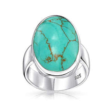 Load image into Gallery viewer, Large Oval Bezel Stabilized Turquoise Southwest Native American Style Boho Fashion Statement Ring 925 Sterling Silver
