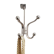 Load image into Gallery viewer, iDesign Axis Metal Over the Door Quad Hook Hanger for Coats, Jackets, Hats, Robes, Towels, Ideal for Bathroom, Bedroom, Mudroom, Satin Silver