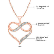Load image into Gallery viewer, 10K Rose Gold Diamond Infinity Heart Pendant Necklace for Women (1/20 ct), 18”