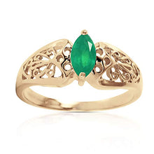Load image into Gallery viewer, Galaxy Gold GG 14k Yellow Gold Filigree Ring with Natural Marquis-shaped Emerald - Size 8