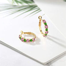 Load image into Gallery viewer, Gem Stone King 2.84 Ct Pink Lab Grown Diamond Green Simulated Tsavorite 18K Yellow Gold Plated Silver Earrings