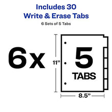 Load image into Gallery viewer, Avery 5-Tab Binder Dividers, Write & Erase Multicolor Big Tabs, 6 Sets (23076)