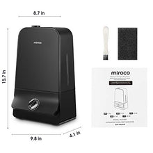 Load image into Gallery viewer, Miroco Cool Mist Humidifier, 26dB Ultra Quiet, 6L Ultrasonic Humidifiers for Large Bedroom Babies, 90mm Water Inlet, Night Light, Adjustable Mist, Automatic Shut-Off for Home Office 20-60 Hours, Black